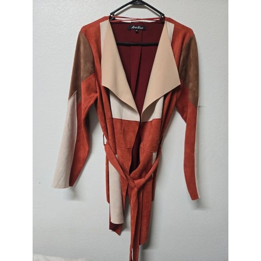 Alice Blue Stitch Fix Colorblock Faux Suede Draped Tie-Waist Jacket - Size M